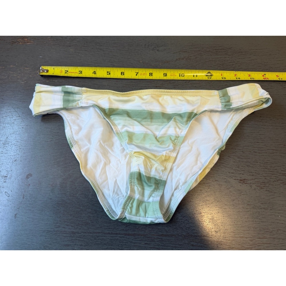 Title Nine Carve Designs Bikini Bottoms Green Yellow Striped Low Rise Medium
